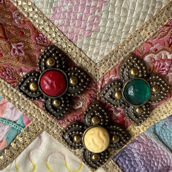 Vintage Carlo Fiori Italy Snakeskin Patchwork Leather Crossbody Bag Chunky Beads - Picture 2 of 10